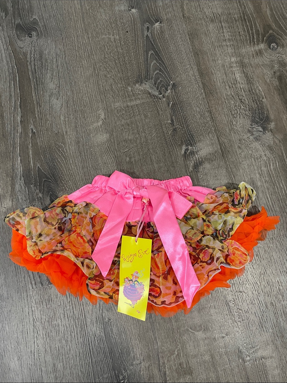 New Vintage Kaiya Eve Leopard Orange Rose Tulle Ruffle Skirt Size 6